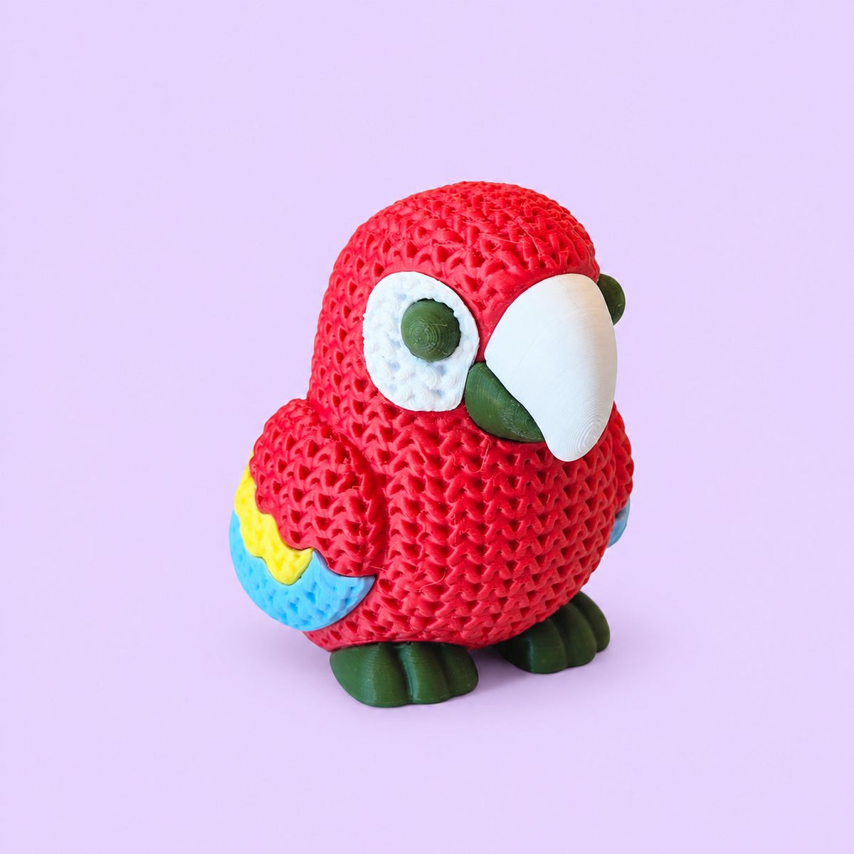 Arara no estilo tricô - amigurumi com fundo lavanda