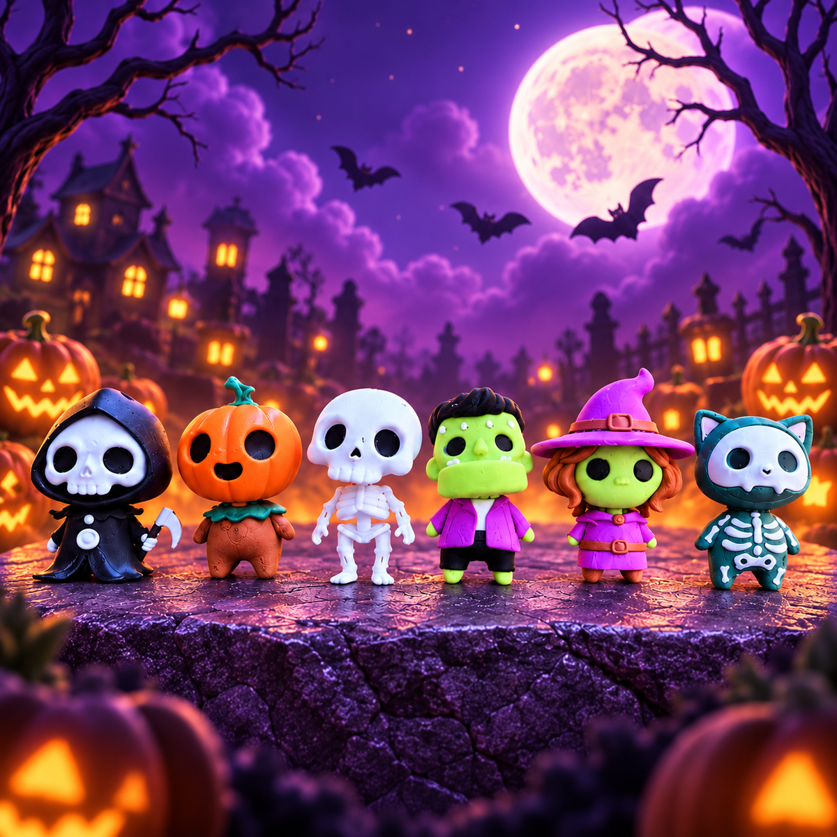 Kit atacado com 30 Chaveiros de Halloween 3D Studio Xapê