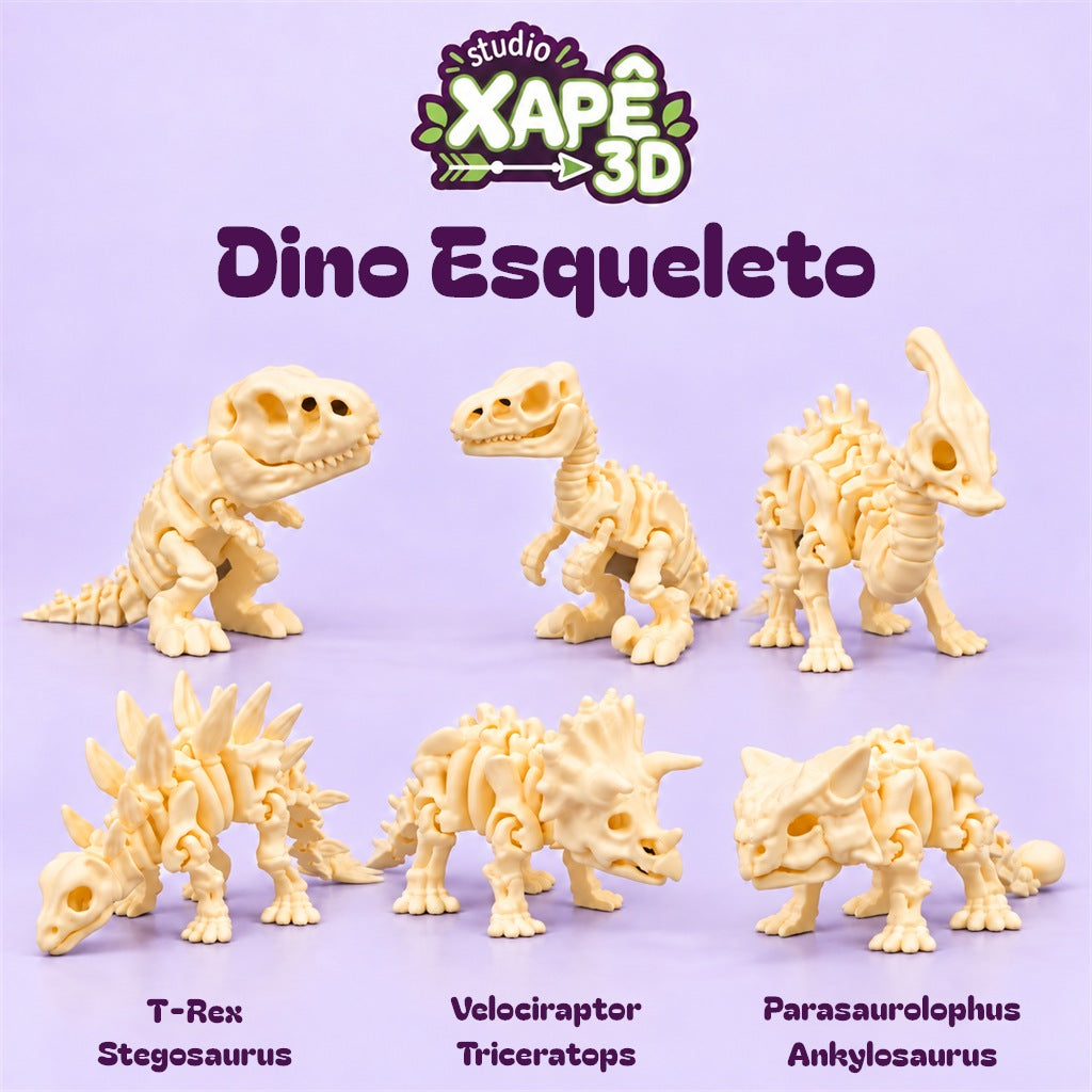 Dino Esqueleto Studio Xapê 3D — seis espécies disponíveis
