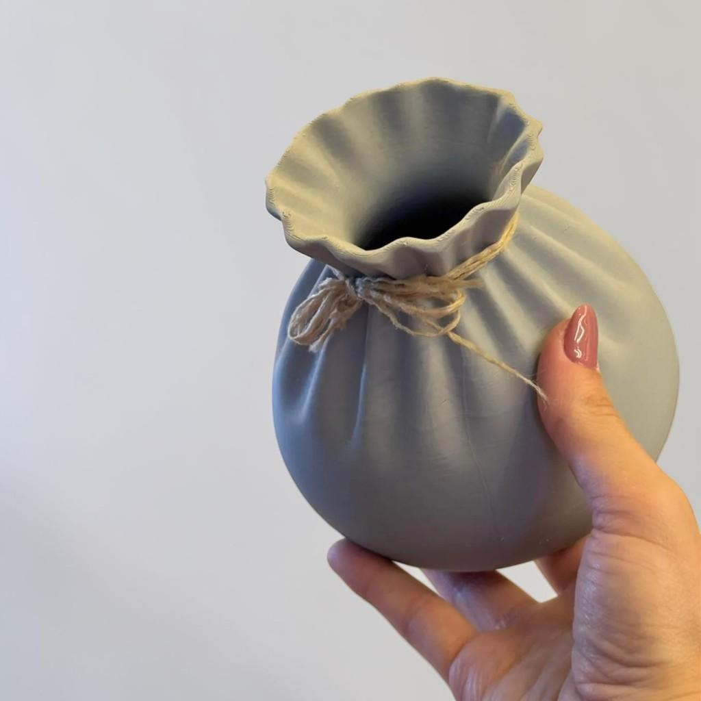 Vaso Decorativo Saco Franzido Estilo Boho Minimalista