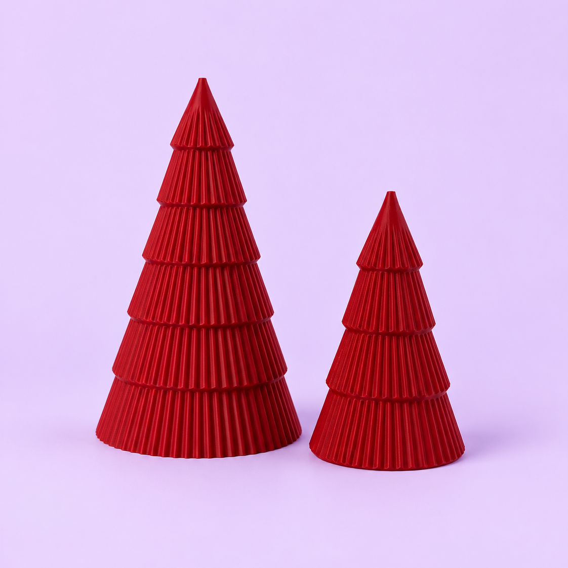 Kit com duas árvores de Natal modernas estilo Japandi em vermelho fosco