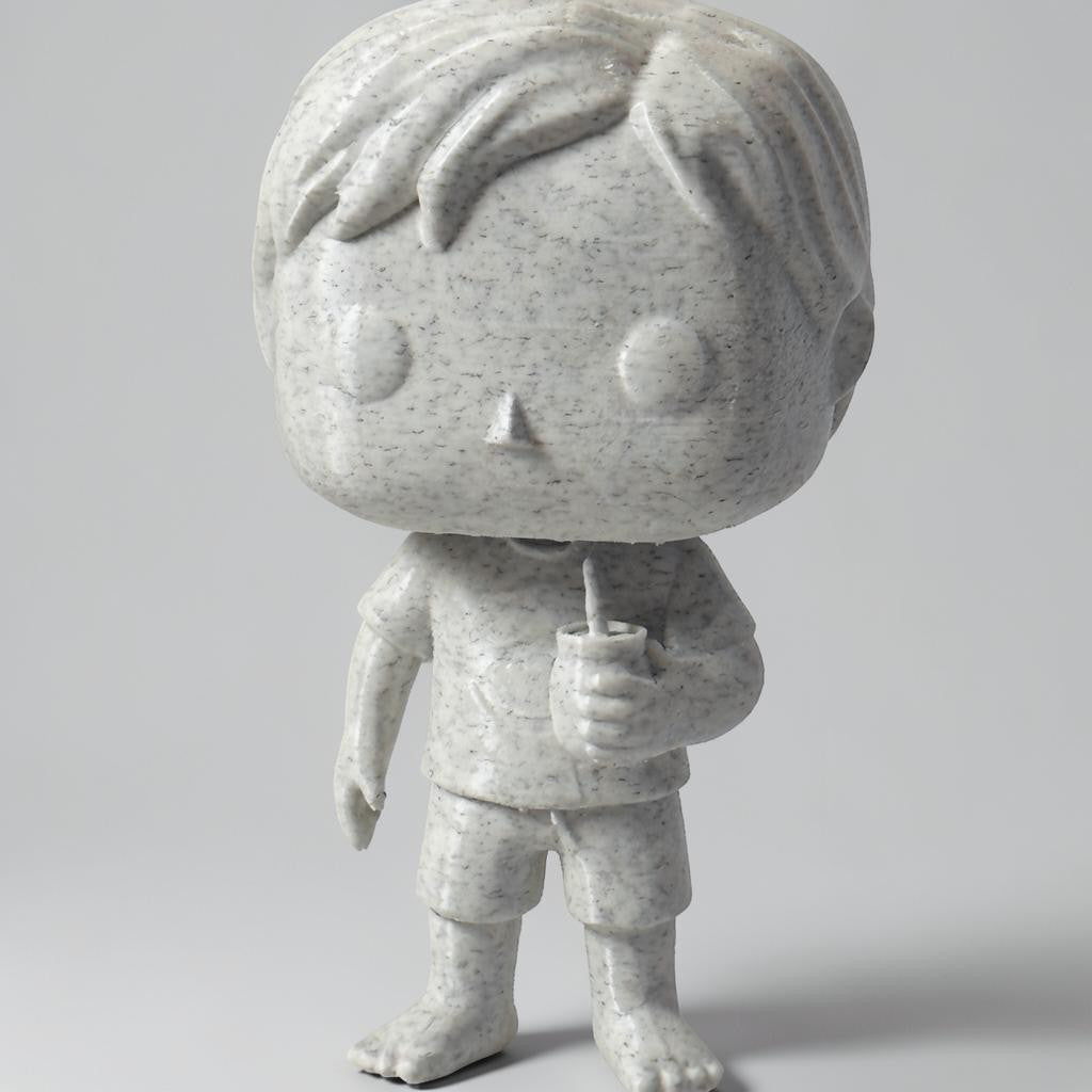 Boneco colecionável Minha loja estilo pop impresso em 3D com acabamento marmorizado cinza e textura granulada