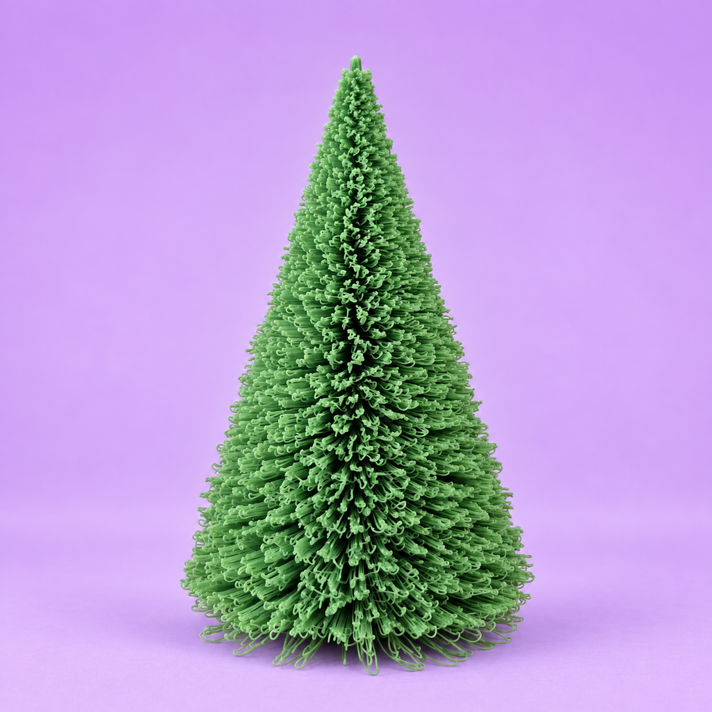 Mini árvore de Natal verde em impressão 3D sobre fundo lavanda Studio Xapê