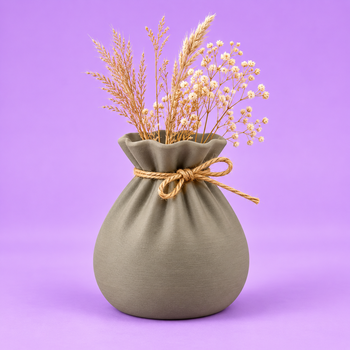 Vaso Decorativo Saco Franzido Estilo Boho Minimalista
